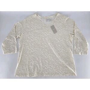 CHICO'S ZENERGY - Leslie Foil Pattern 3/4 Sleeve ECRU‎ Shimmer SP01-15 - Sz 3